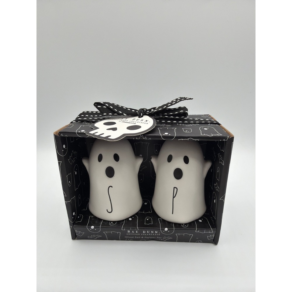 Rae Dunn Ghost Salt & Pepper Shakers Halloween S P Boxed Set NWT